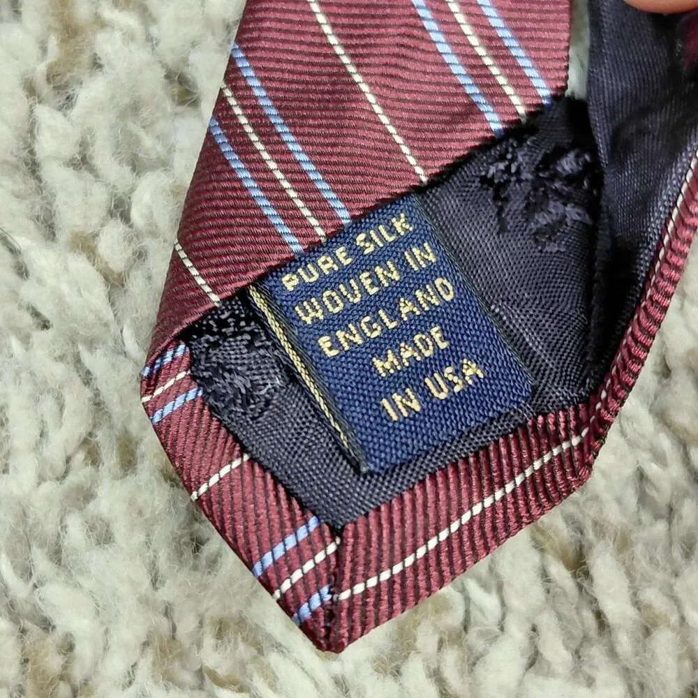 NEW Brooks Brothers Makers Neck Tie Mens Silk Stripes Burgundy Msde In USA